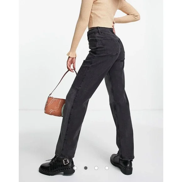 Hollister Ultra High-Rise Black Patchwork Dad Jeans Size 9 - Picture 2 of 9